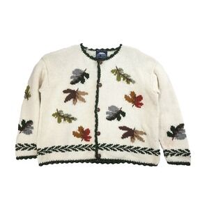 Vintage Hand Knitted Chunky Knit Cardigan Sweater 100% Cotton